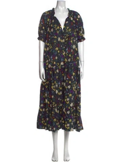 Pre-owned Mii Collection Floral Print Midi Length Dress In Purple