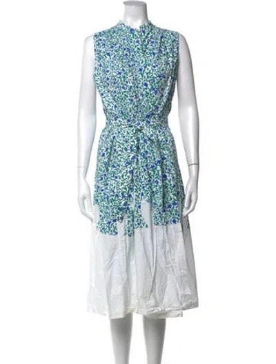 Pre-owned Mii Collection Floral Print Midi Length Dress In White