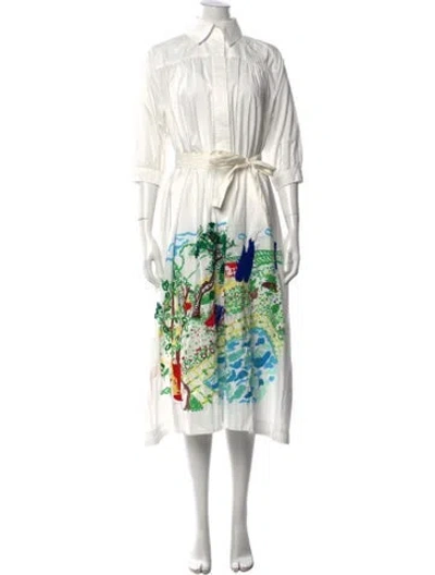 Pre-owned Mii Collection Graphic Print Midi Length Dress In White