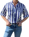 Mii Collection Hand Woven Striped Cropped Top In Blue/white In Blue