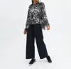 Mii Collection Long Sleeve Silk Button Up Shirt In Black/white In Multi