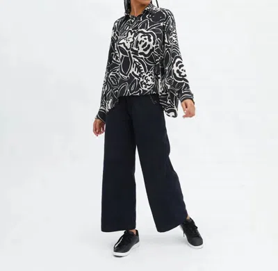 Mii Collection Long Sleeve Silk Button Up Shirt In Black/white In Multi