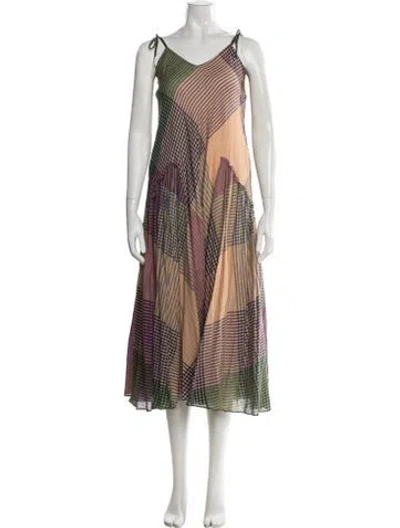 Pre-owned Mii Collection Plaid Print Long Dress In Neutrals