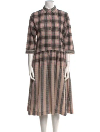Pre-owned Mii Collection Plaid Print Midi Length Dress In Neutral