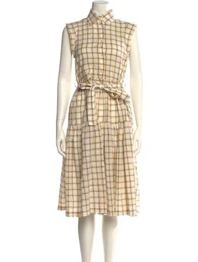 Pre-owned Mii Collection Plaid Print Midi Length Dress In Neutral
