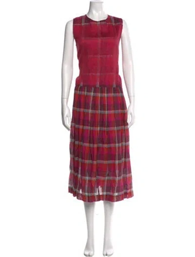 Pre-owned Mii Collection Plaid Print Midi Length Dress In Pink