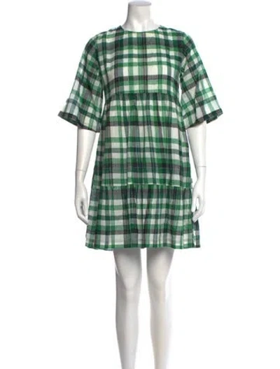 Pre-owned Mii Collection Plaid Print Mini Dress In Green