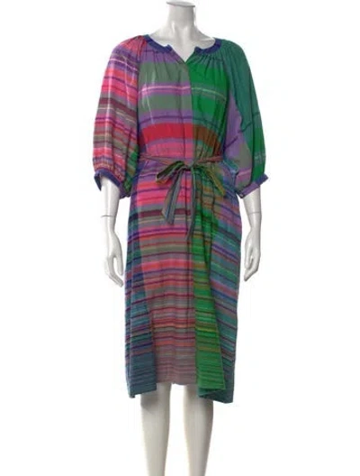 Pre-owned Mii Collection Striped Knee-length Dress In Green