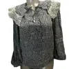 Mii Collection Women's Long Sleeve Silk Button Up Tunic Shirt In Black/white In Multi