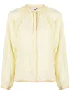 Mii Decorative-stitching Cotton Blouse In Yellow