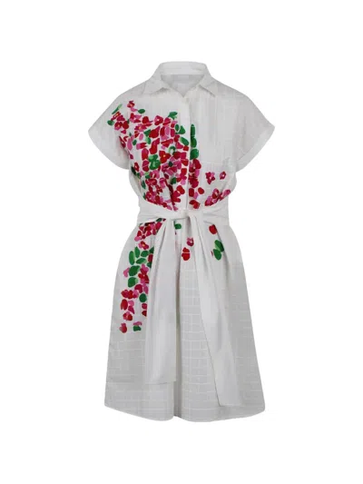 Mii Floral-print Belted Dress In White