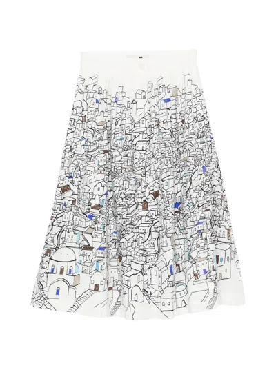 Mii Mona Graphic-print Pleated Skirt In White