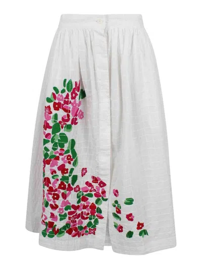 Mii Pintuck Grid Pattern Midi Skirt In White