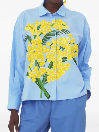 Mii The Greta Floral-embroidered Shirt In Blue