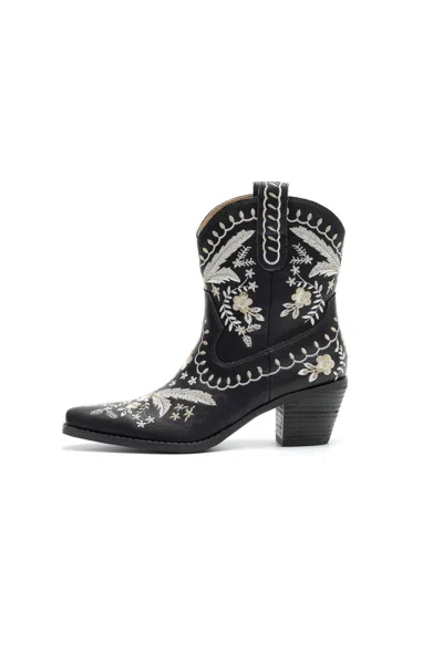 Miim Women's Corral Western Ankle Boot In Black/black