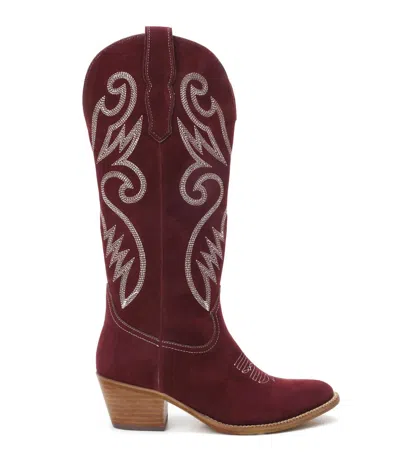 Miim Women's Embroidered Western Boot In Maroon In Burgundy