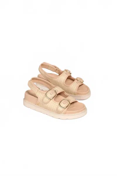 Miim Women's Hallie Dual Buckle Straw Effect Sandal In Beige In Neutral