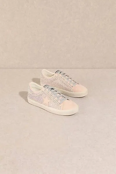 Miim Women's Joann Rubber Sole Lace-up Rhinestone Suede Star Sneakers In Light Pink In White