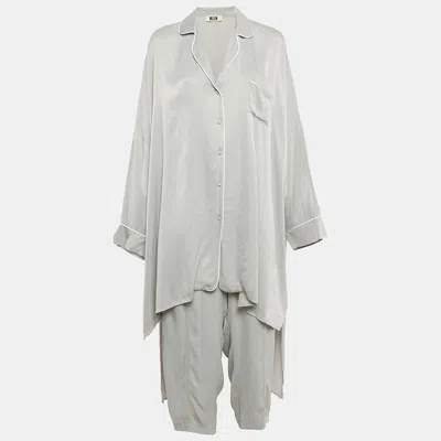 Pre-owned Miin Grey Crepe Shirt Dress And Pants Set M