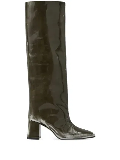 Miista 65mm Finola Patent-leather Square-toe Boots In Gray