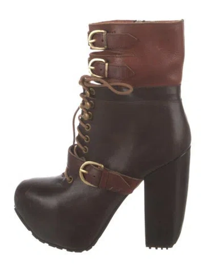 Pre-owned Miista Andee Platform Leather Lace-up Boots In Brown