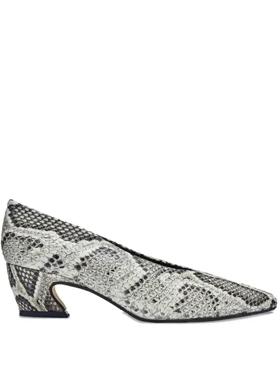 Miista Antonyne Snakeskin-effect Pointed-toe Pumps In Gray