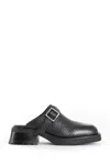 Miista Buckle Chunky Heel Open Back Leather Mules In Multi