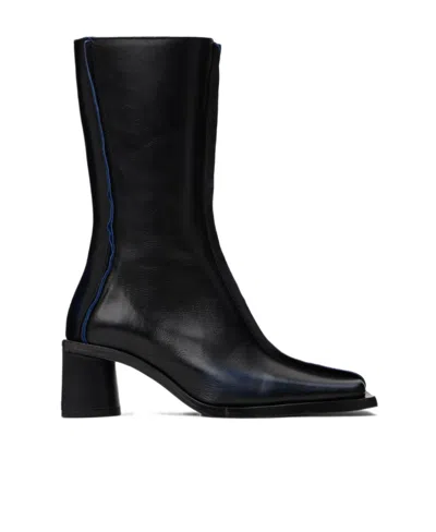 Miista Collision Color Stitching Short Boots In Black