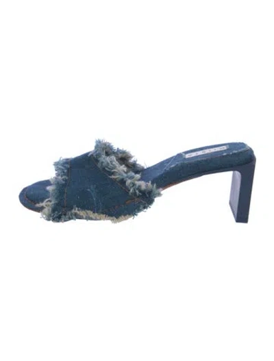 Pre-owned Miista Denim Raw-edge Trim Slides In Blue