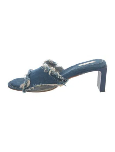 Pre-owned Miista Denim Raw-edge Trim Slides In Blue