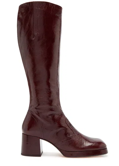 Miista Donna 65 Crinkled Patent-leather Knee-high Boots In Brown