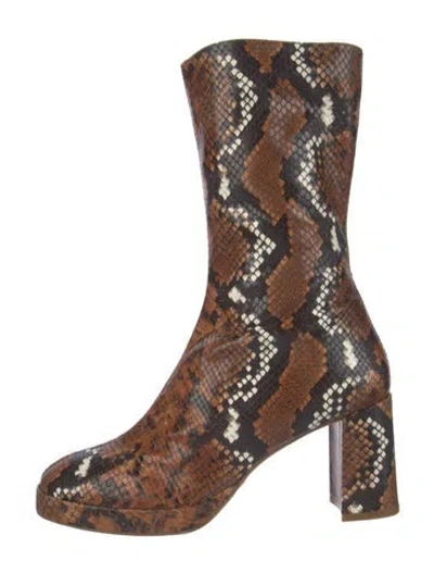 Pre-owned Miista Embossed Leather Animal Print Boots In Brown