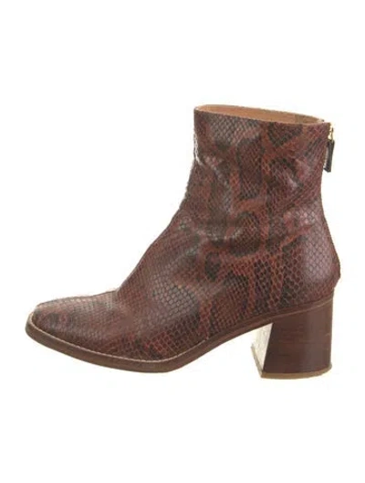 Pre-owned Miista Embossed Leather Animal Print Boots In Brown