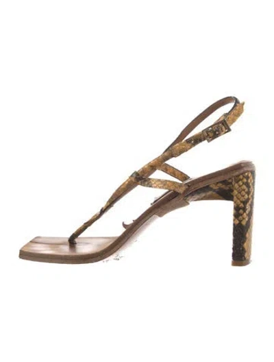 Pre-owned Miista Embossed Leather Slingback Sandals In Brown