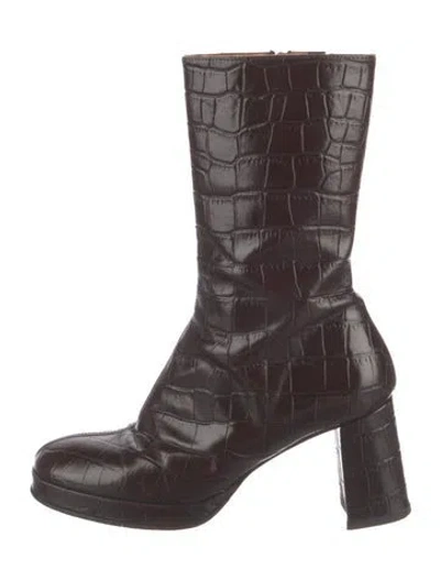Pre-owned Miista Embossed Leather Sock Boots In Brown