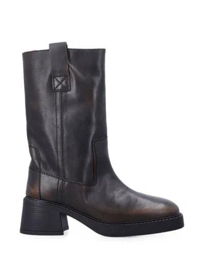 Miista Inaya Mini-inspired Brush-off Leather Block Heel Boots In Black