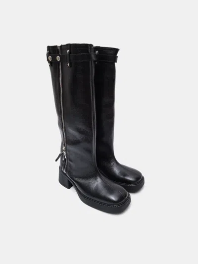 Miista Izolda Black Zipper Heel Boots In Animal Print