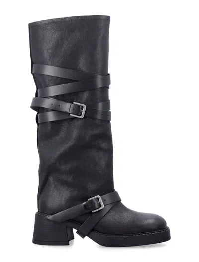 Miista Katarzyna Mini Leather Boots With Wraparound Buckle Straps In Nero