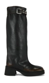 Miista Tall Boot Buckle Chunky Heel In Black
