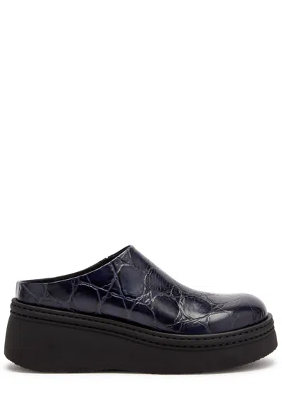 Miista Kristi Crocodile-effect Leather Mules In Navy