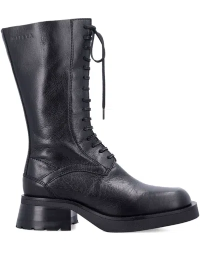 Miista Laced Chunky Heel Mid-calf Boots In Black