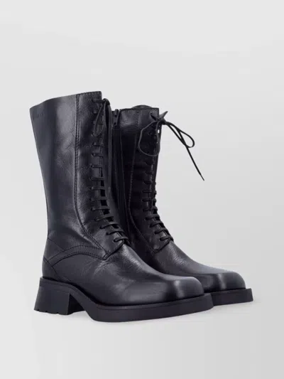 Miista Laced Chunky Heel Mid-calf Boots