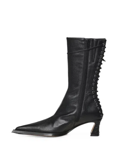 Miista Lace-up Pointed-toe Boots In Black