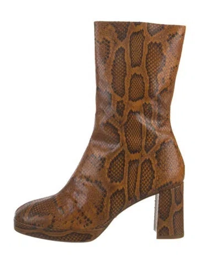 Pre-owned Miista Leather Animal Print Boots In Brown