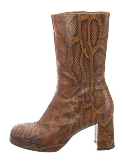 Pre-owned Miista Leather Animal Print Boots In Brown