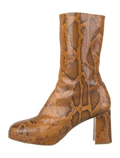 Pre-owned Miista Leather Animal Print Boots In Brown