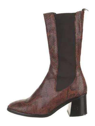 Pre-owned Miista Leather Animal Print Chelsea Boots In Brown