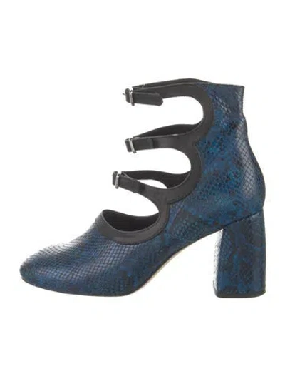 Pre-owned Miista Leather Animal Print Pumps In Blue
