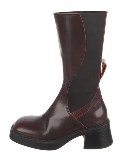 Pre-owned Miista Leather Colorblock Pattern Chelsea Boots In Burgundy