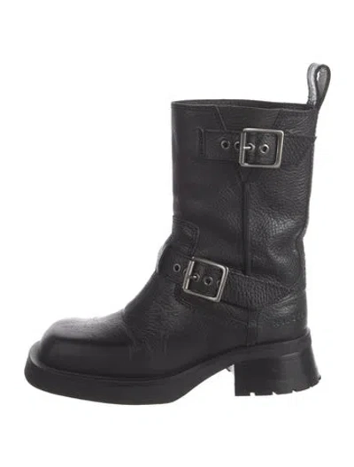 Pre-owned Miista Leather Moto Boots In Black
